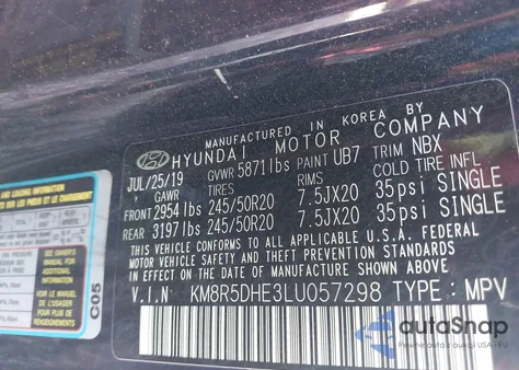 2020 Hyundai Palisade Limited из США, поврежденный, VIN KM8R5DHE3LU057298